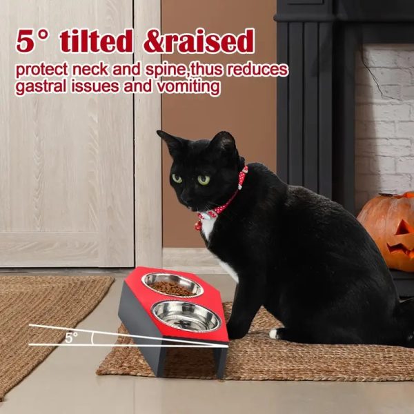 halloween gothic elevated wooden coffin stand with 2 bowls 15