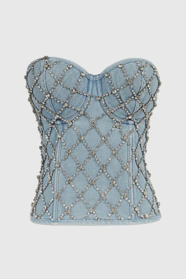 livia diamonds embellished strapless denim top 13
