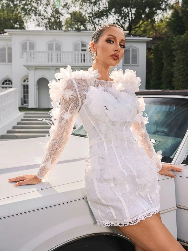 nexara long sleeve flower trimmed mini dress 15