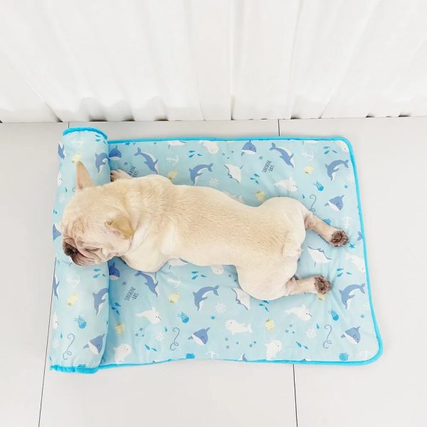 ocean series ice silk breathable cooling dog mat with pillow 12