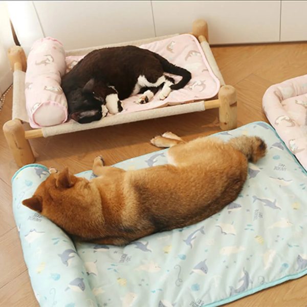 ocean series ice silk breathable cooling dog mat with pillow 14