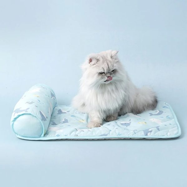ocean series ice silk breathable cooling dog mat with pillow 19