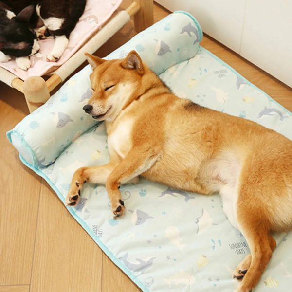 ocean series ice silk breathable cooling dog mat with pillow 22