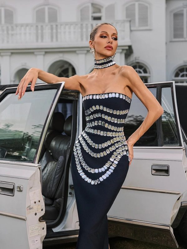 vaelith strapless crystal bandage maxi dress with choker 13