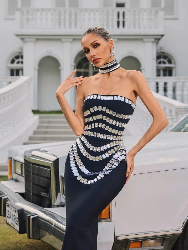 vaelith strapless crystal bandage maxi dress with choker 14