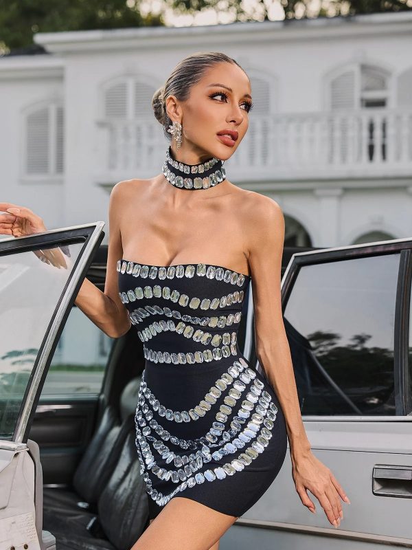 vaelith strapless crystal bandage mini dress with choker 12