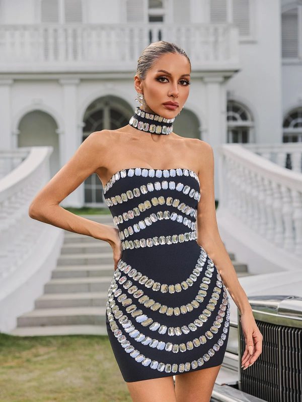 vaelith strapless crystal bandage mini dress with choker 14