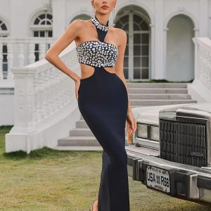 vyxaria halterneck cutout crystal bandage maxi dress 11