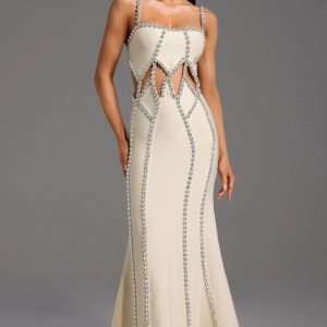 wanda spaghetti crystal cutout bandage dress 11