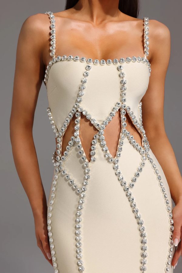wanda spaghetti crystal cutout bandage dress 15