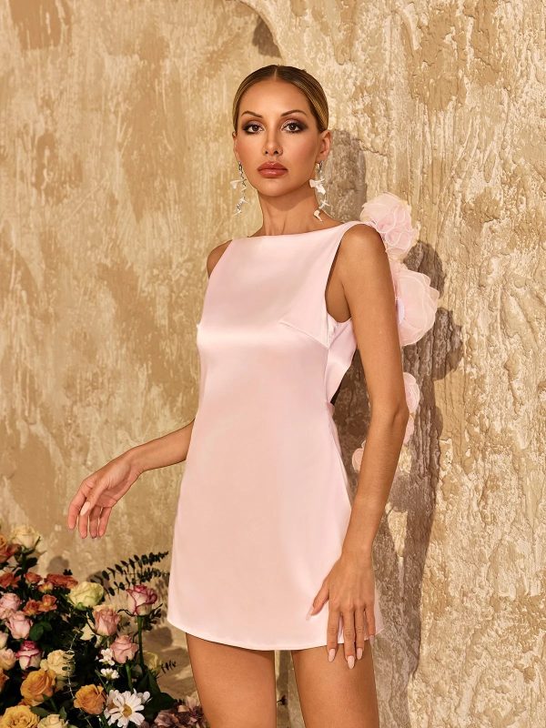 aevorix backless flower satin mini dress in pink 15