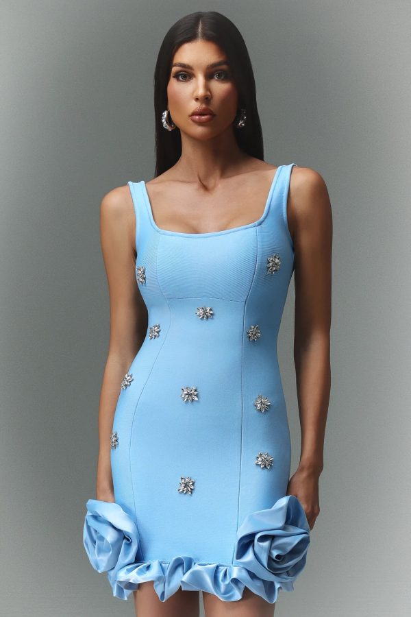 alaula rhinestone flower bandage mini dress 12