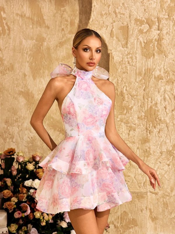 alecto backless flower printed bow mini dress 14