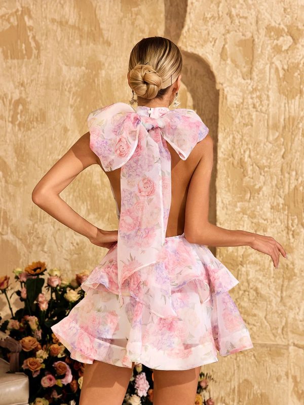 alecto backless flower printed bow mini dress 16
