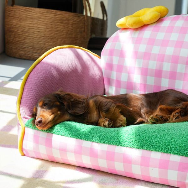 charming pink checkered washable dog & cat sofa bed 14