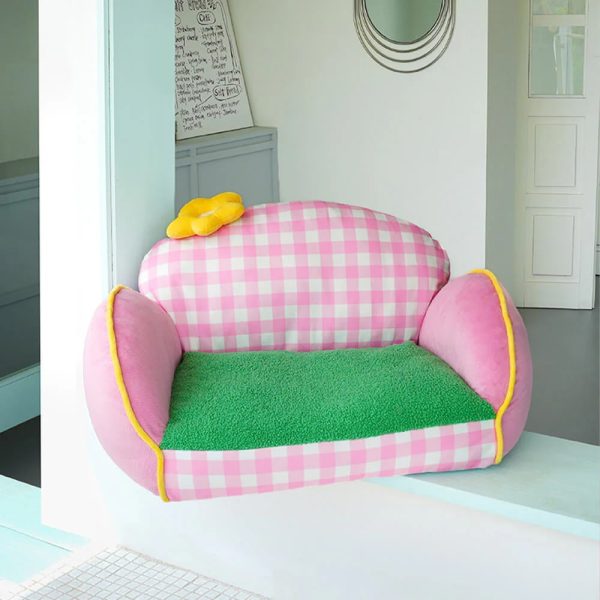 charming pink checkered washable dog & cat sofa bed 19