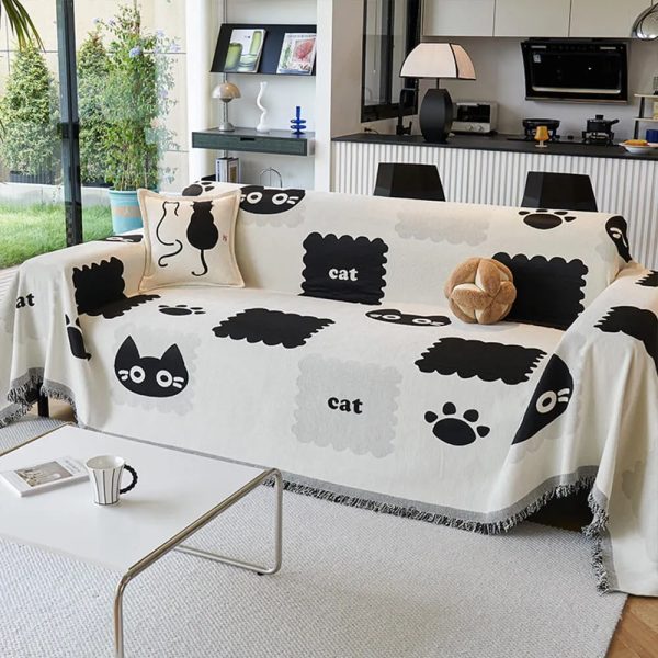 dog & cat patterns cozy chenille throw sofa cover 12