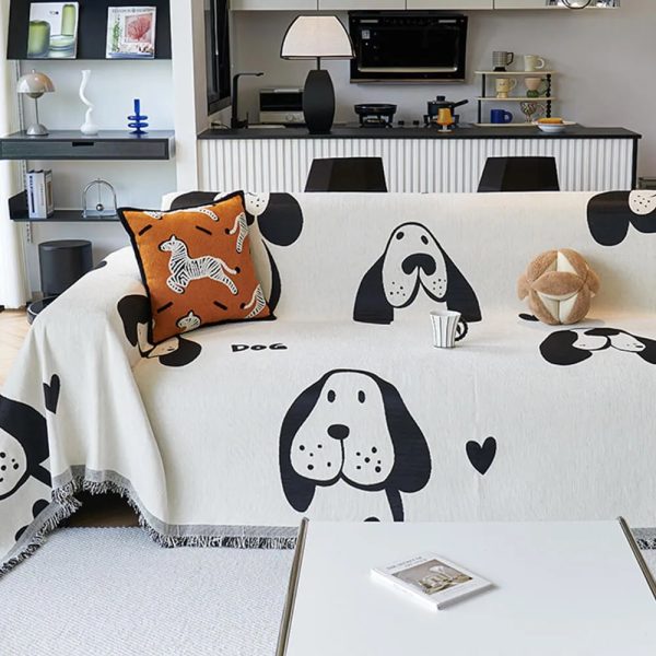 dog & cat patterns cozy chenille throw sofa cover 13