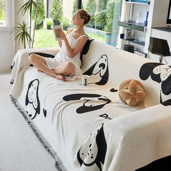 dog & cat patterns cozy chenille throw sofa cover 14