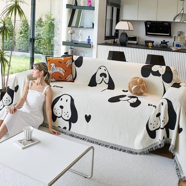 dog & cat patterns cozy chenille throw sofa cover 19