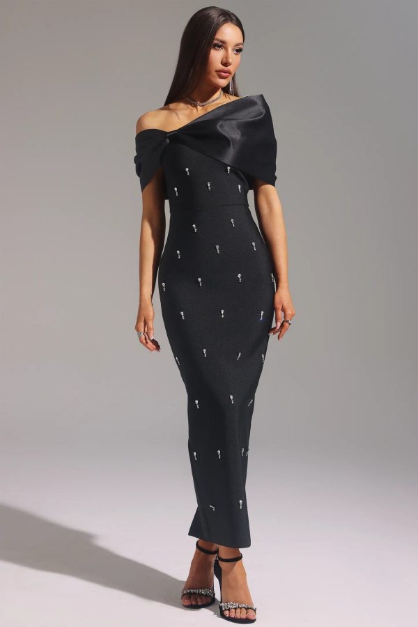 palez sleeveless one shoulder diamond bow bandage maxi dress in black 12