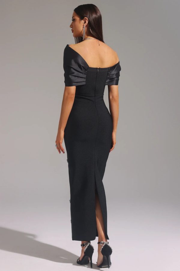 palez sleeveless one shoulder diamond bow bandage maxi dress in black 16