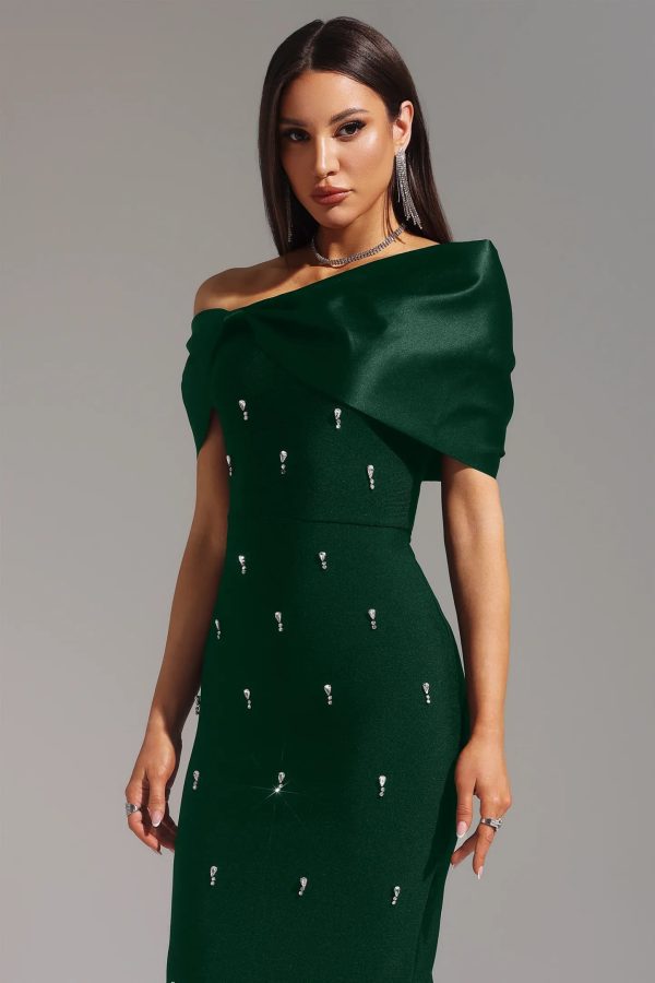palez sleeveless one shoulder diamond bow bandage maxi dress in green 12