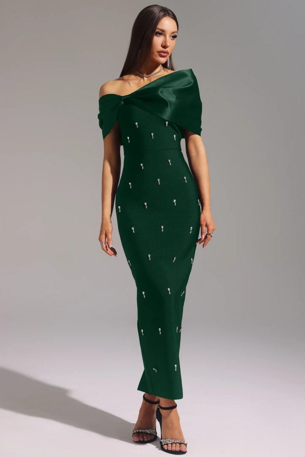 palez sleeveless one shoulder diamond bow bandage maxi dress in green 14