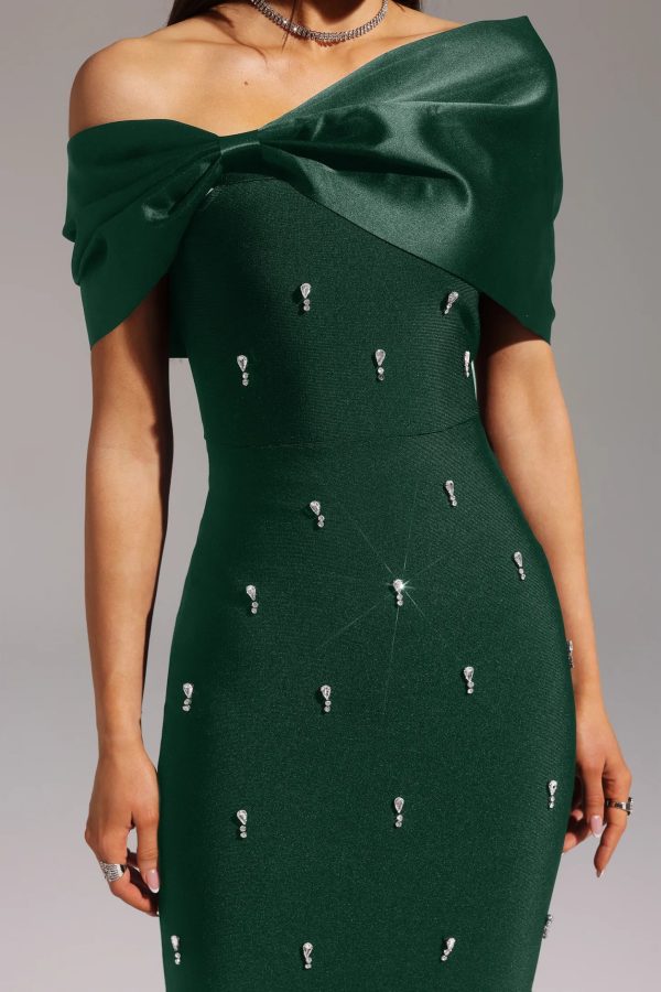 palez sleeveless one shoulder diamond bow bandage maxi dress in green 15