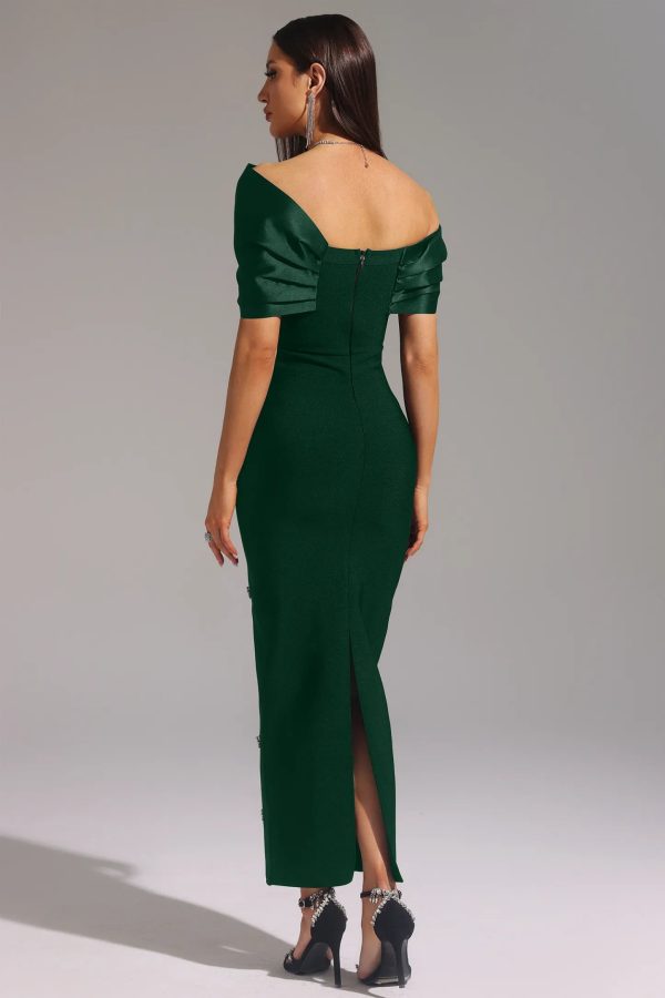 palez sleeveless one shoulder diamond bow bandage maxi dress in green 16