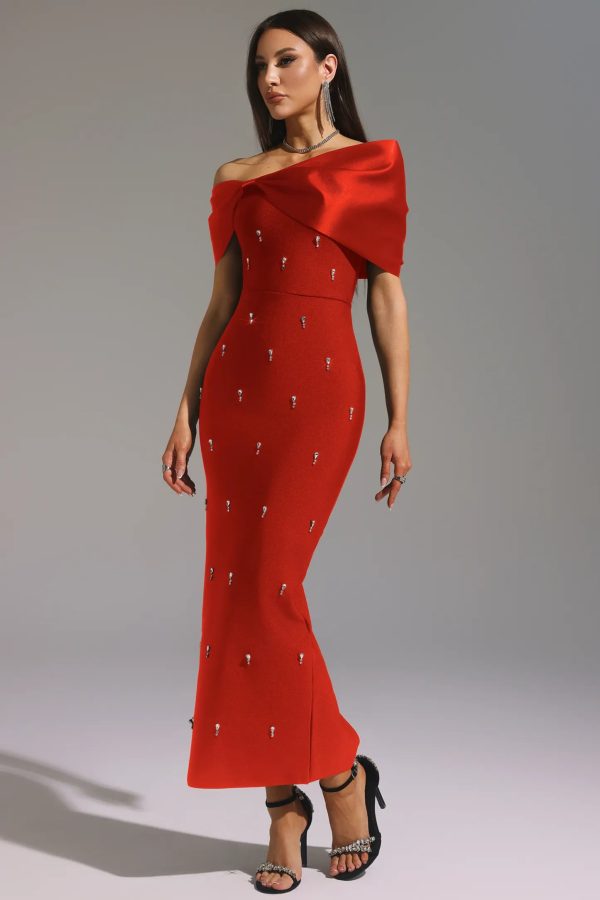 palez sleeveless one shoulder diamond bow bandage maxi dress in red 14