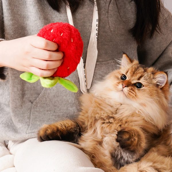 strawberry birthday cake cat tree & condo house with squeaky toys 14