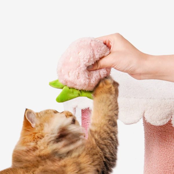 strawberry birthday cake cat tree & condo house with squeaky toys 15