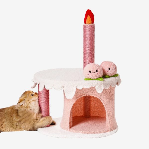 strawberry birthday cake cat tree & condo house with squeaky toys 19