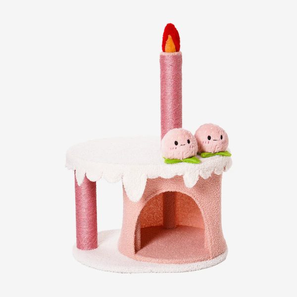 strawberry birthday cake cat tree & condo house with squeaky toys 20
