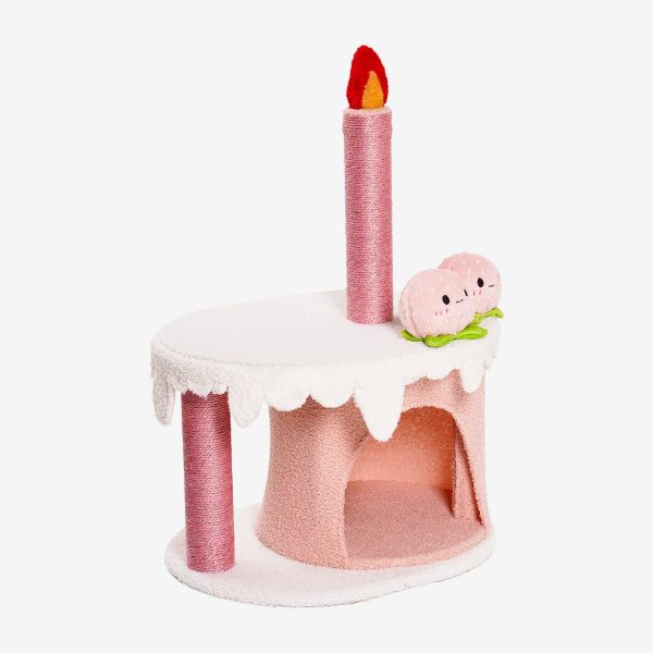 strawberry birthday cake cat tree & condo house with squeaky toys 21