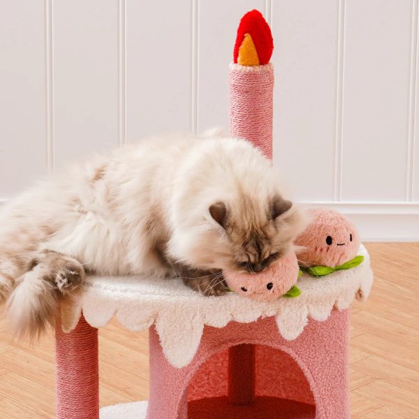 strawberry birthday cake cat tree & condo house with squeaky toys 26