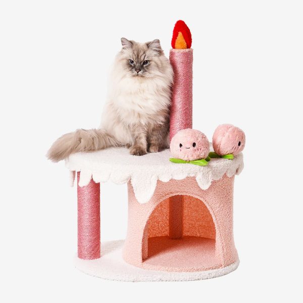 strawberry birthday cake cat tree & condo house with squeaky toys 27