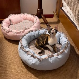 vintage pastoral floral cozy round cat bed 11