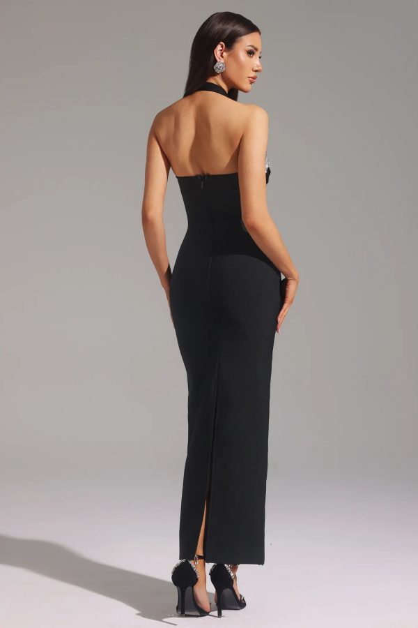 amanda stretchy halter crystal flowers maxi dress 16