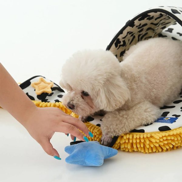 cow print plush pet bed & matching slippers set 13
