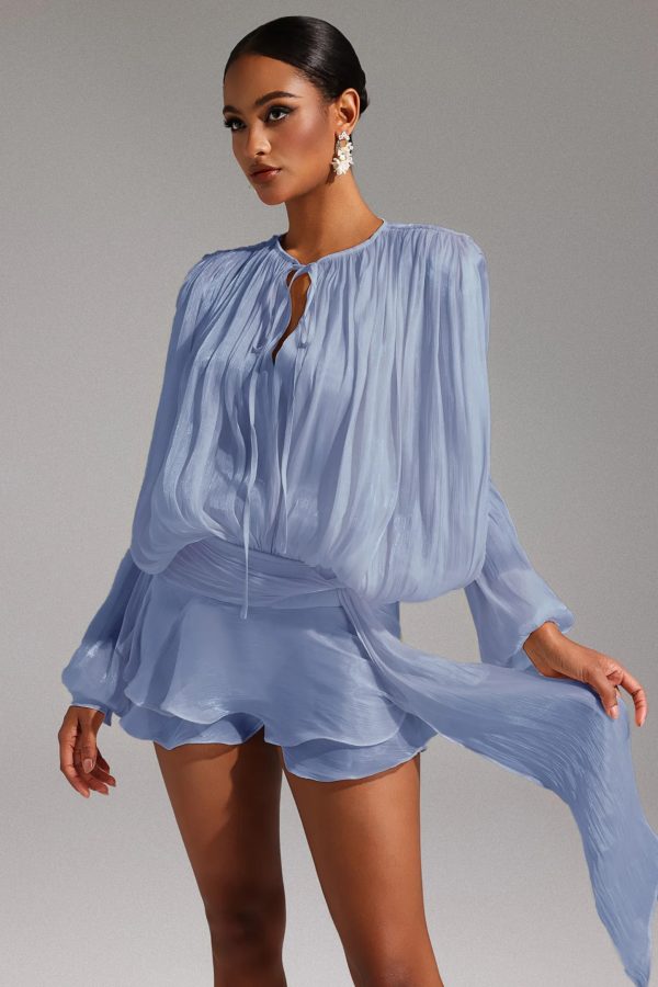 dekia long sleeve lacing mini dress in blue 14