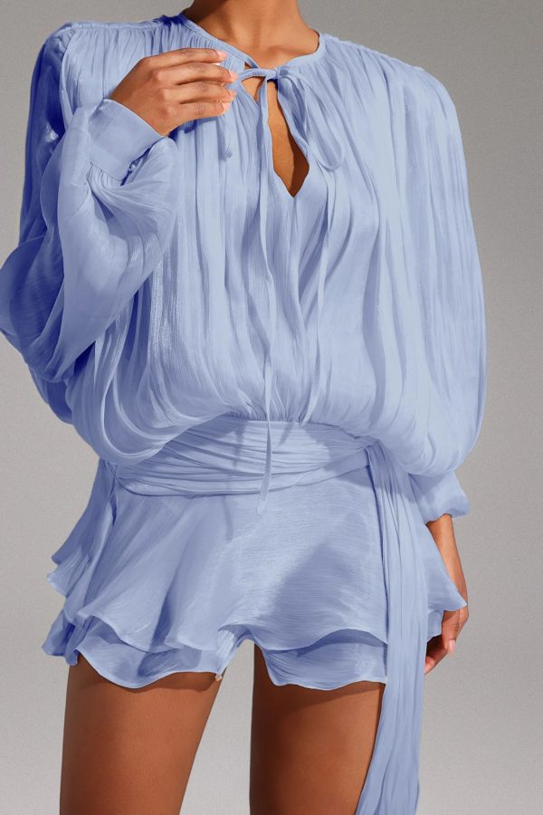 dekia long sleeve lacing mini dress in blue 15