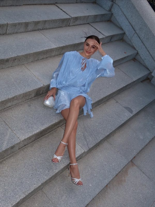 dekia long sleeve lacing mini dress in blue 18