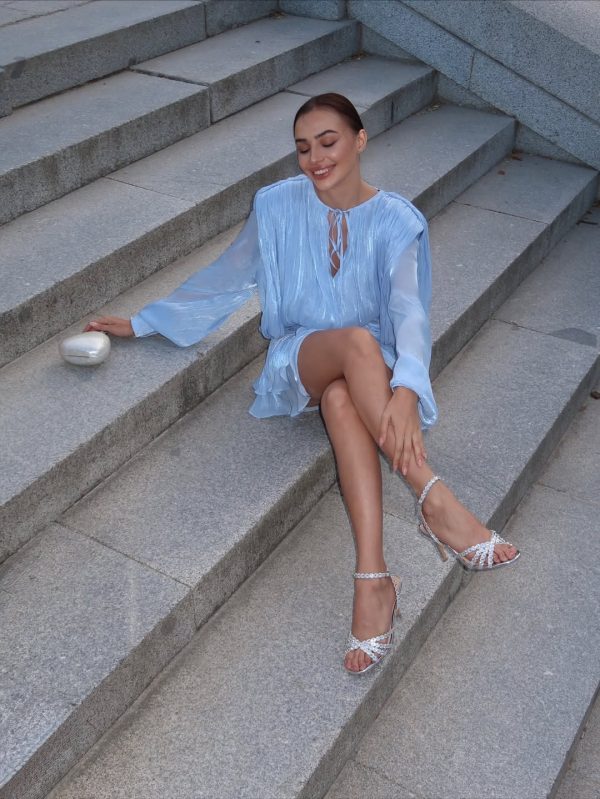 dekia long sleeve lacing mini dress in blue 21