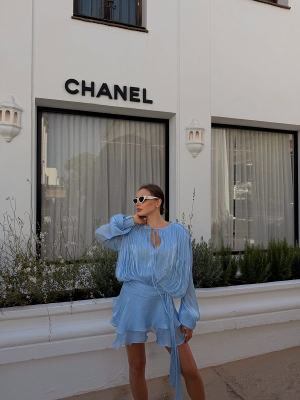 dekia long sleeve lacing mini dress in blue 24