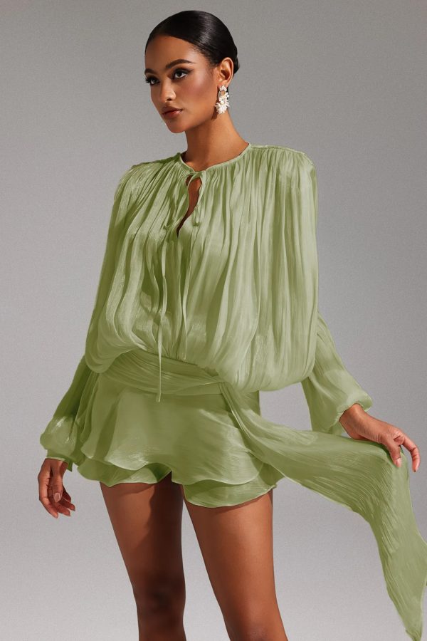 dekia long sleeve lacing mini dress in green 13