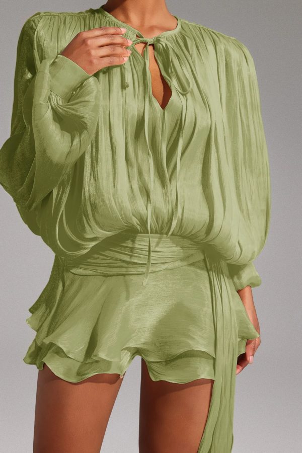 dekia long sleeve lacing mini dress in green 14