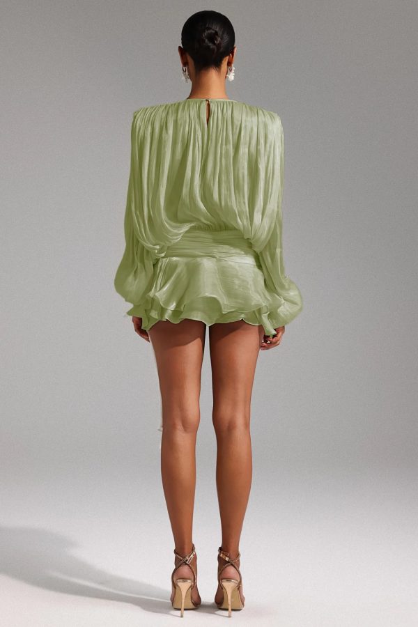dekia long sleeve lacing mini dress in green 15