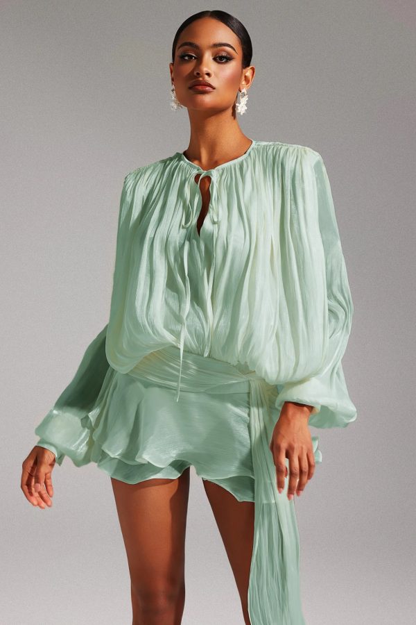 dekia long sleeve lacing mini dress in mint green 12